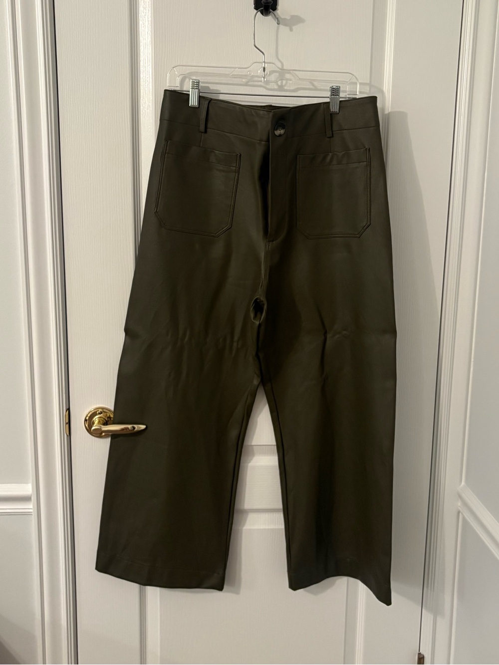 Maeve The Colette cropped Pleather Olive Green trousers/pants size 32